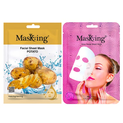 Masking Potato and glow Facial sheet mask for Glowing skin and hydrating, ideal for men and women pack of 2