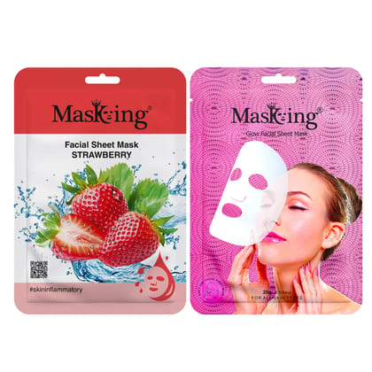 Masking Strawberry and glow Facial sheet mask for Glowing skin and hydrating, ideal for men and women pack of 2