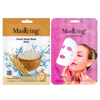 Masking Rice and glow Facial sheet mask for Glowing skin and hydrating, ideal for men and women pack of 2