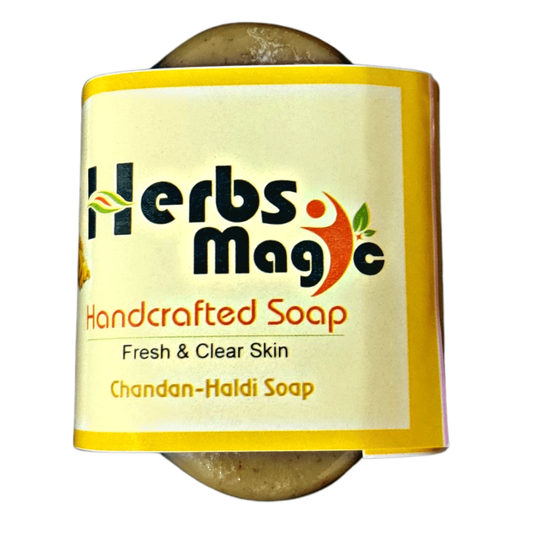 Herbs Magic Ayurvedic Haldi-Chandan soap with pleasent fragrance of Haldi-Chandan | Handkrafted| Organic | Luxurious | cold pressed oil | Handmade | Refreshing | Antioxidants| Antiaging | Ayurvedic | SLS and Paraben free