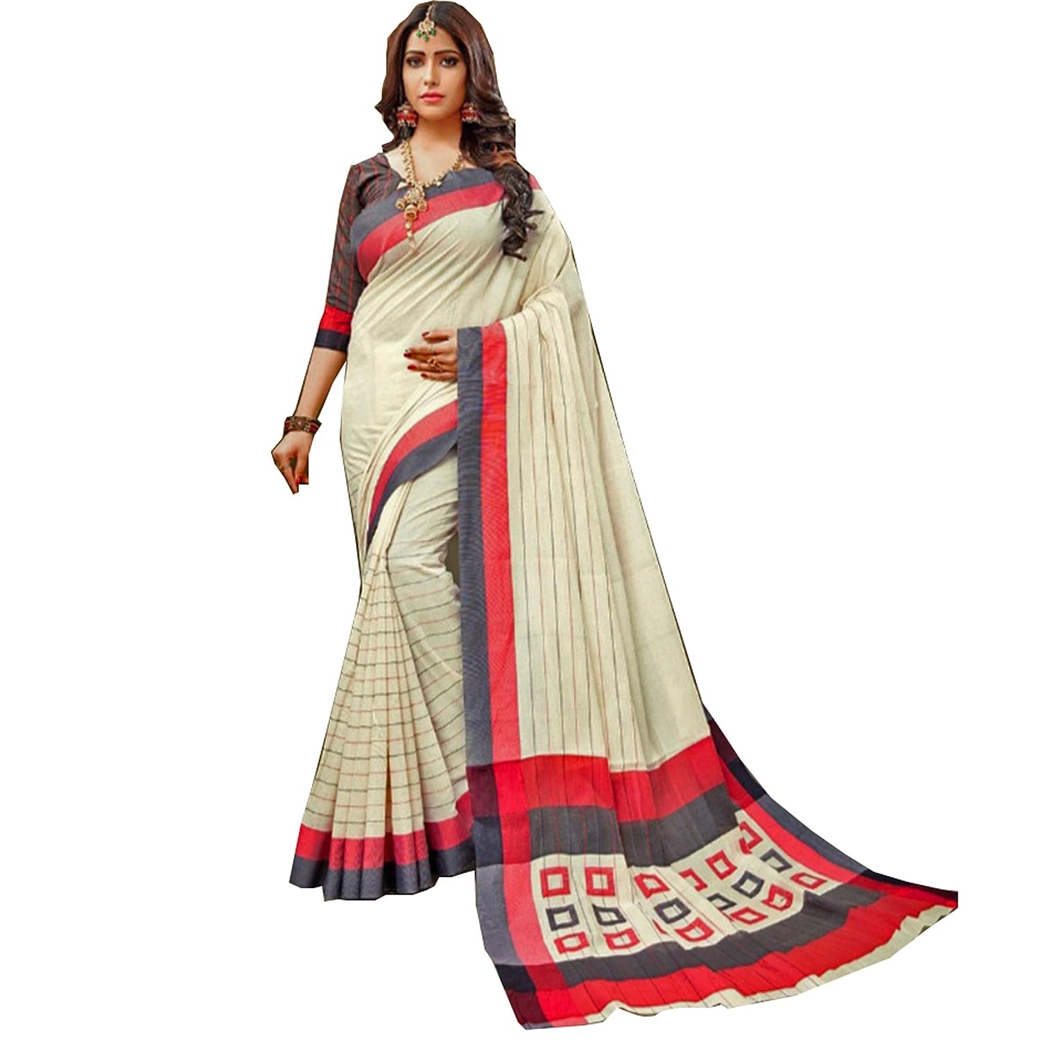 Women's Plain Dusty Color cotton silk saree With Blouse Piece