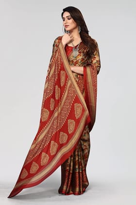 Women's Floral Printed Chiffon Saree With Blouse Piece