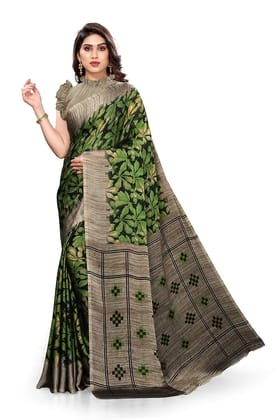 Women's Chiffon Leafs Printed Saree with Blouse Piece