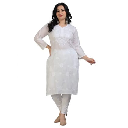 Pure Cotton White Chikankari Computer Embroidery Kurta Kurti