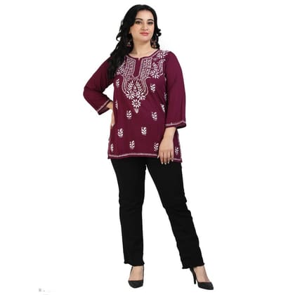 Rayon Wine Color lakhnawi Chikankari Short Kurti