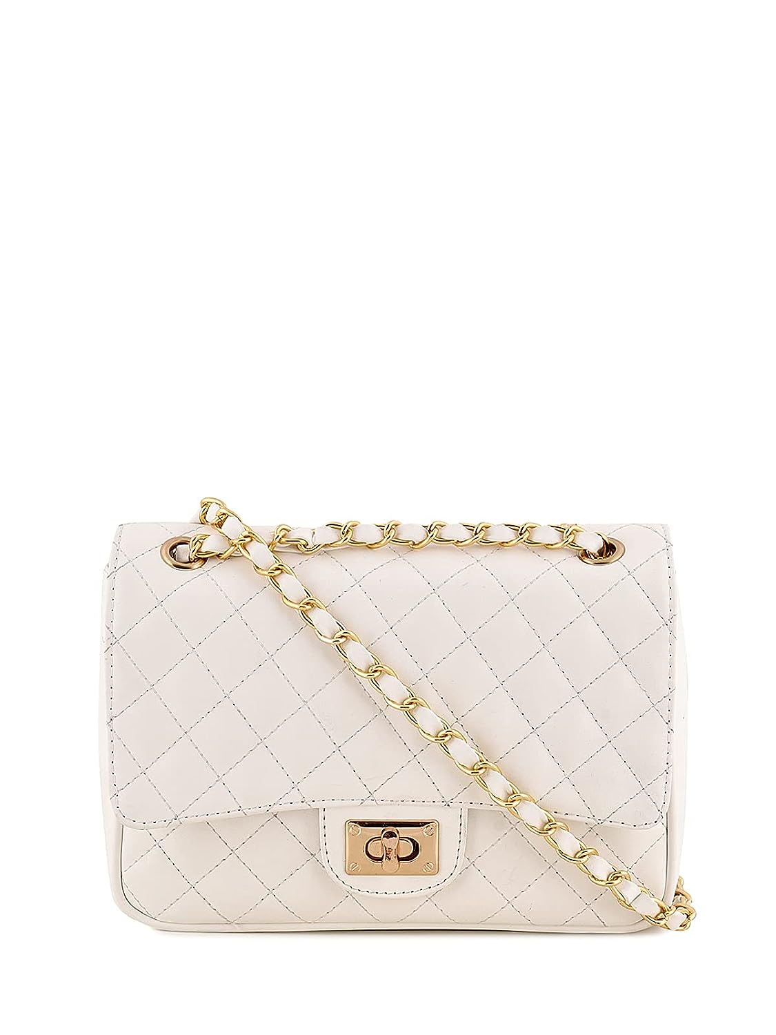 Lychee bags PU Quilted sling and white color  handbags ( white)