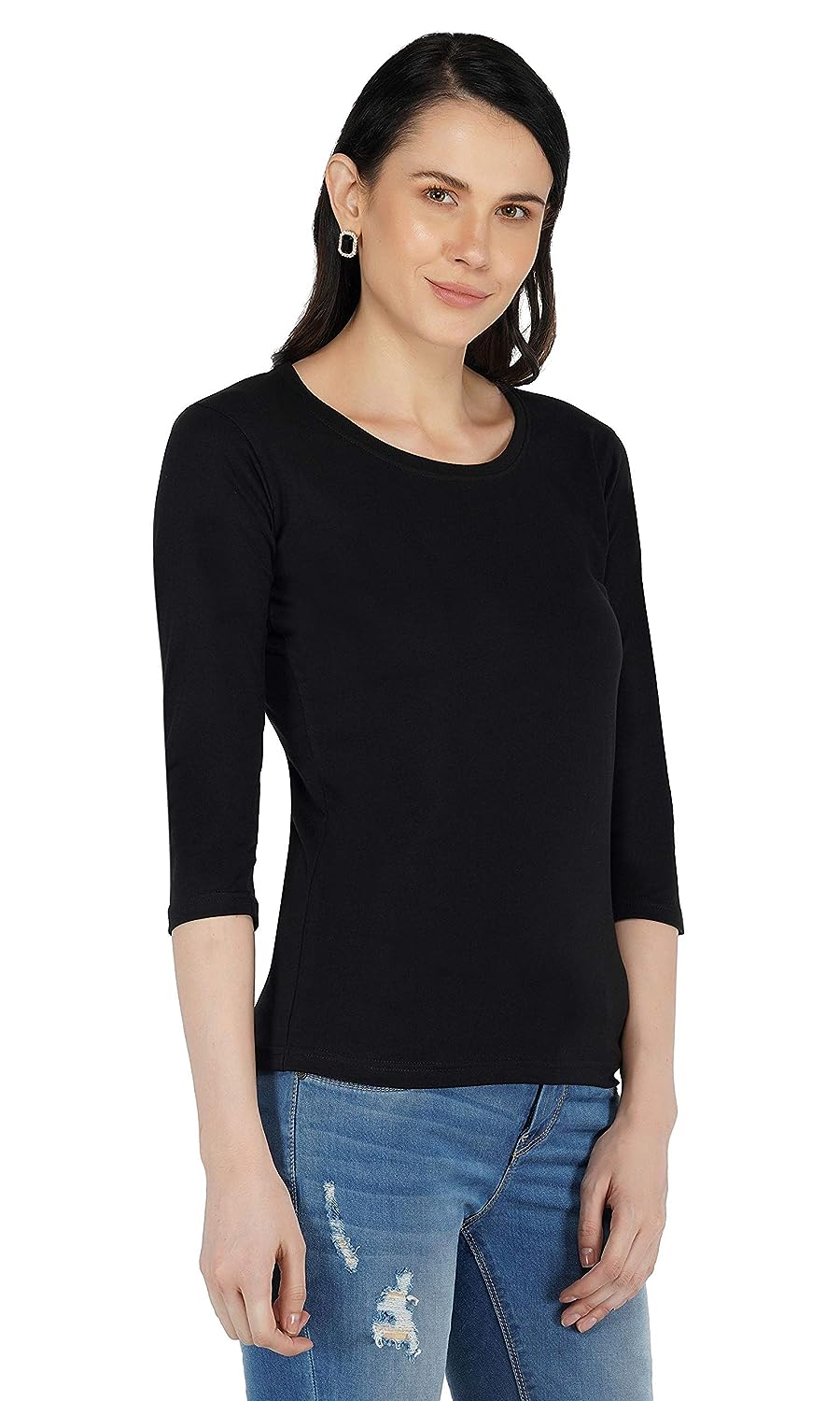 Regular Fit Round Neck 3/4th Sleeve T-Shirt for Women