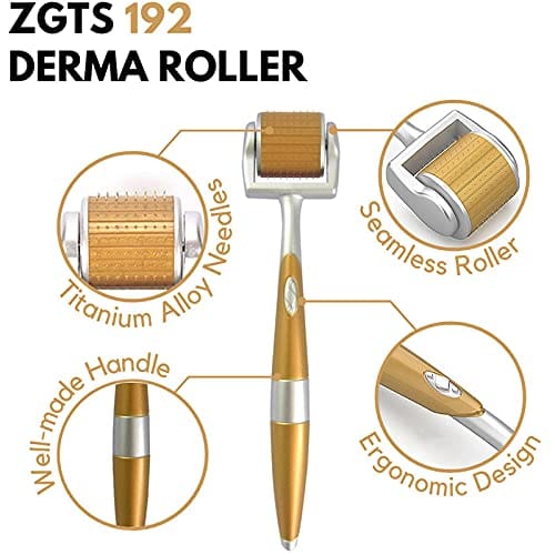 ZGTS 192 Needles Gold Plated Dermaroller with 0.50 mm Titanium Alloy Needles