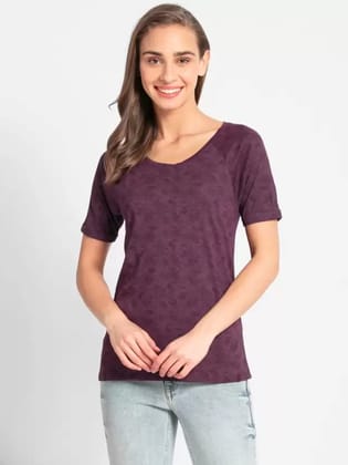 Women Printed Round Neck Modal Purple T-Shirt(purple wine)