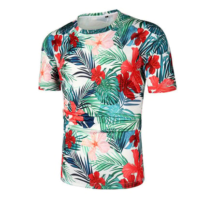 Aloha Shirt Short Sleeve Tropical Floral Print Casual T-Shirt