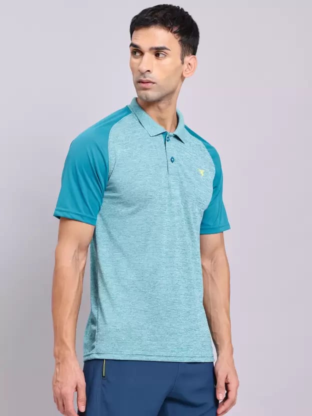 TECHNOSPORT Men's Solid Slim Fit T-Shirt - Teal