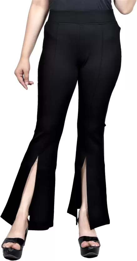 Women Regular Fit Black Lycra Blend Trousers