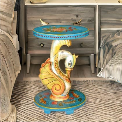 VM ANTIQUE DECOR Handcrafted Luxurious Duck Design Coffee Table, Wooden Painted Coffee Table Cum Cocktail Table, Bedroom Decors Lamp-Table