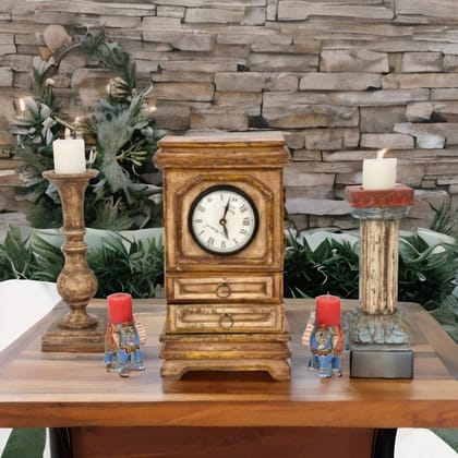 VMAntique Decor Wooden Showpiece Analog-Clock,Table Decors Analog-Clock for Home/Office,Handicraft Analog-Clock