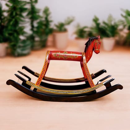 VM Antique Decor - Handicraft Painted showpiece Horse, Wooden Rocking Horse, Kids Toys Colorful Horse | 62 X 39 X 52 CM