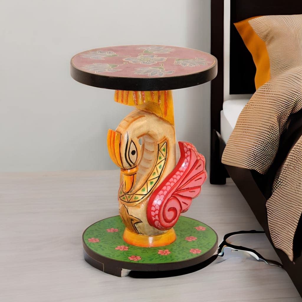 Wooden Dastkari Table, Handicraft Duck Table, Central Coffee Table, Nightstand Table, Painted Furniture Table, Home Decors Table