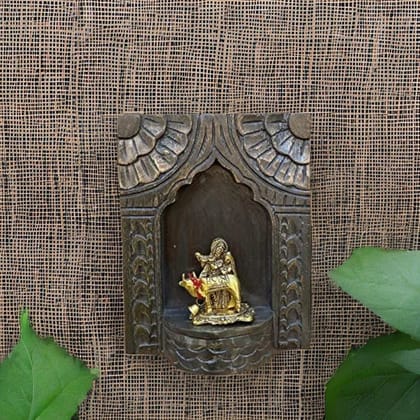 VMAntique Decor Handicraft Carved Pooja-Stand Jharokha, Wall Hanging God-Statue Stand,Wooden Wall-Jharokha In Green-Background, Pooja-Room Decors Jharokha