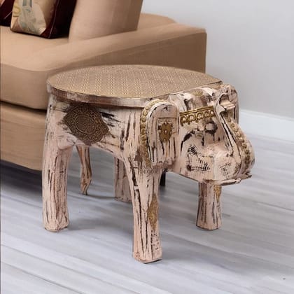 VM ANTIQUE DECOR Handicraft Drawing-Room Decors Coffee Table,Brass-Embossed Wooden Lamp Table Cum Cocktail Table,Home Living Showpiece Elephant Table