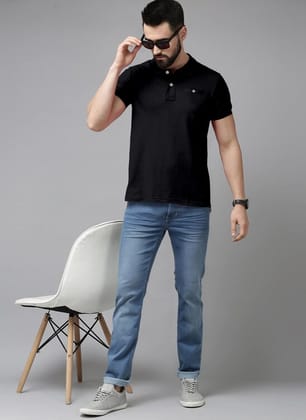 Solid Men Poly Cotton Polo Collar & Plain Black Comfort Fit T-Shirt Men Solid Polo Neck Cotton Blend