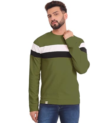 Mens Full Sleeve Tshirt Yellow Popcorn Cotton Round Neck Striped Breathable Light Weight - Pistha Green