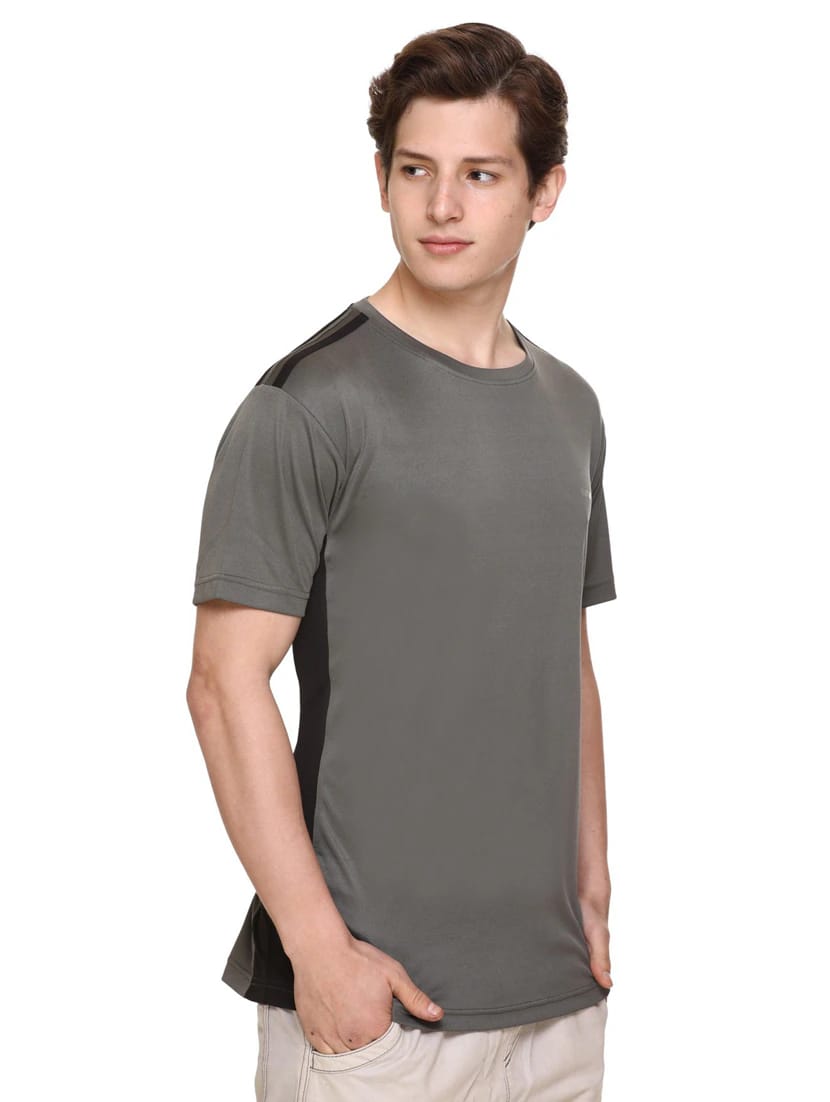 Men Colorblock Round Neck Black, Grey T-Shirt