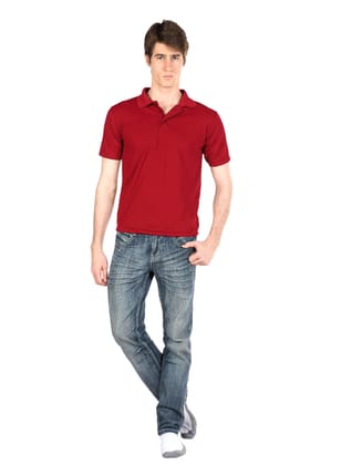 Solid Men Poly Cotton Polo Collar & Plain Marron Comfort Fit T-Shirt Men Solid Polo Neck Cotton Blend