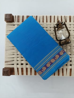 Pure cotton with Zari border saree-Sky Blue color