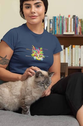 Round Neck T-Shirt (Women) - Laser Sharp Cat (15 Colours)