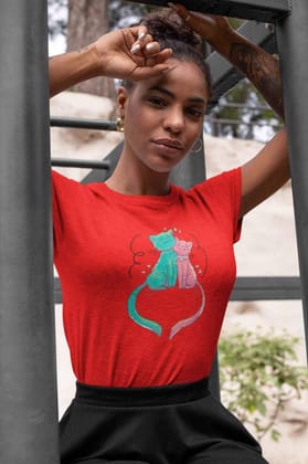 Round Neck T-Shirt (Women) - Cats In Love (16 Colours)