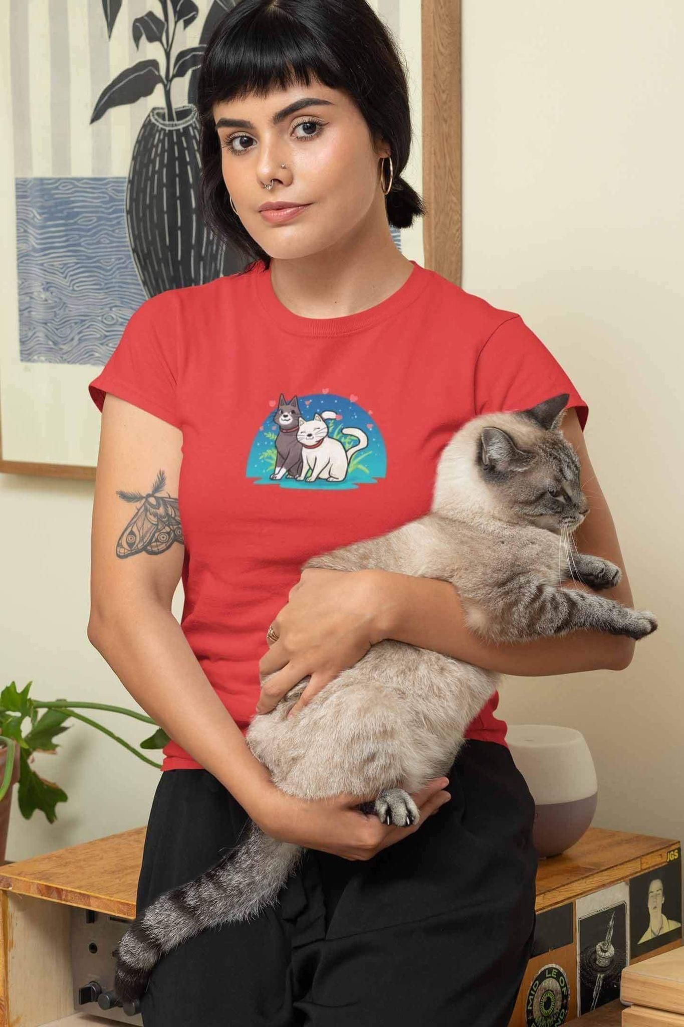 Round Neck T-Shirt (Women) - Pawsitively Adorable Cats (16 Colours)