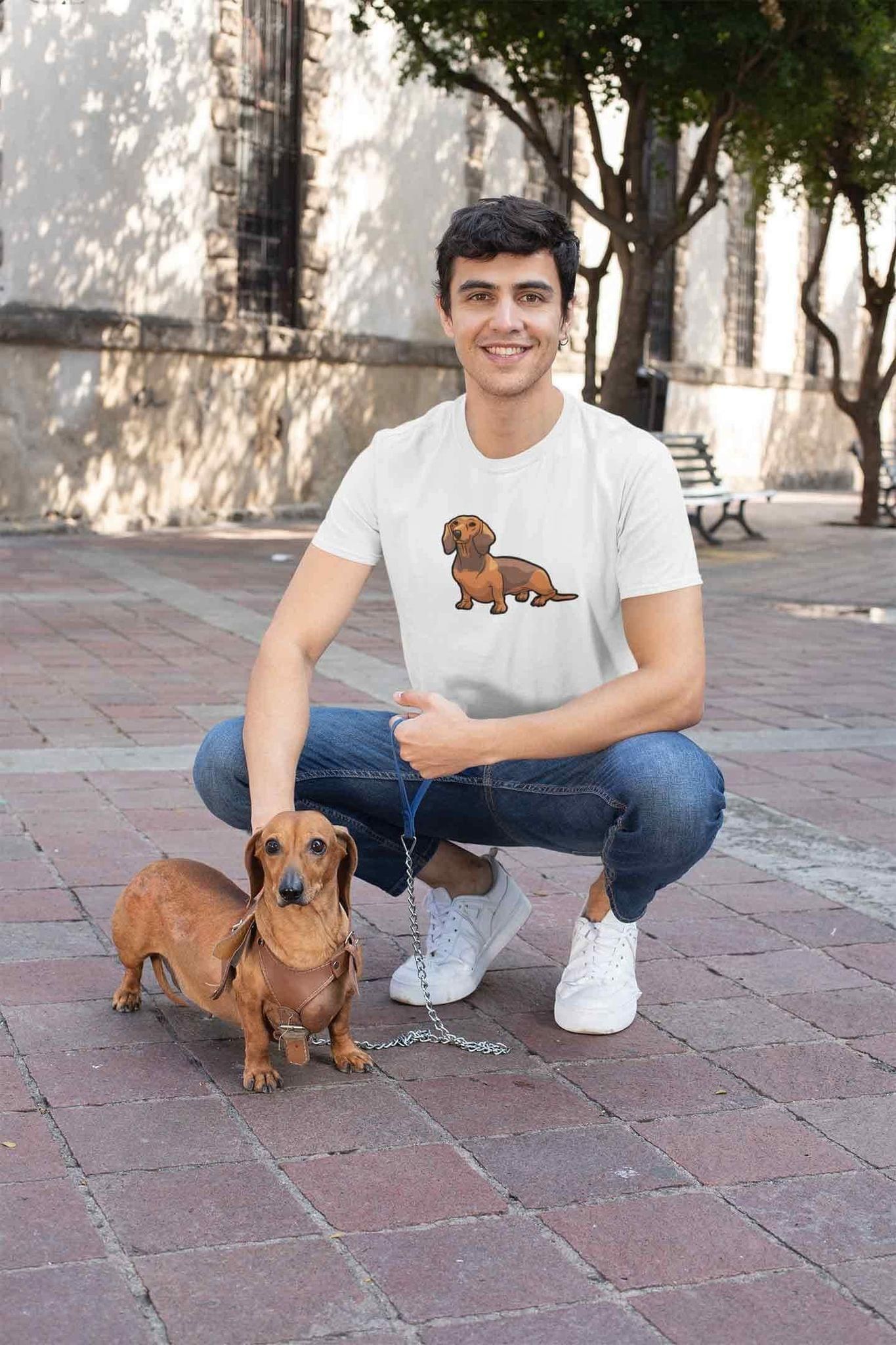 Round Neck T-Shirt (Men) - Dash Dash Dachshund (11 Colours)