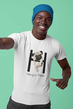 Round Neck T-Shirt (Men) - Hang In There Pug (6 Colours)