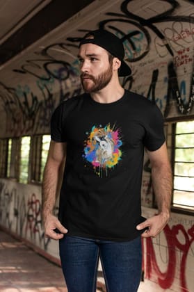 Round Neck T-Shirt (Men) - Splashes Of Joy Puppy (11 Colours)