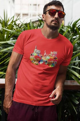 Round Neck T-Shirt (Men) - Infinity Cat Love (11 Colours)