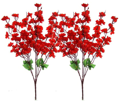 Artificial Peach Blossom Flower Bunch for Home Decor, Artificial Flower Bunches for Vases (Red)