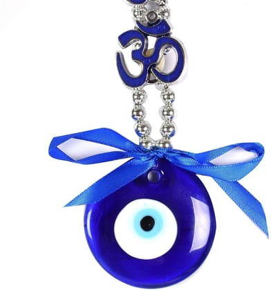 OM Evil Eye Protection Good Luck Prosperity Door Wall Hanging Home Décor Decorative Showpiece - 19.05 cm  (Glass, Plastic, Blue, Silver)
