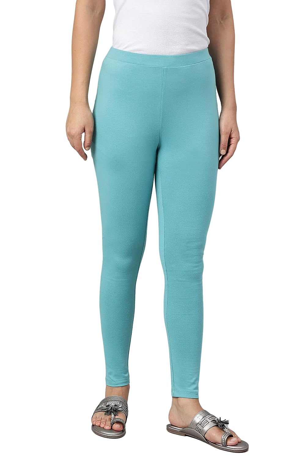 Maya Boutique Women Mid Rise Cropped Length Leggings-Light Mint