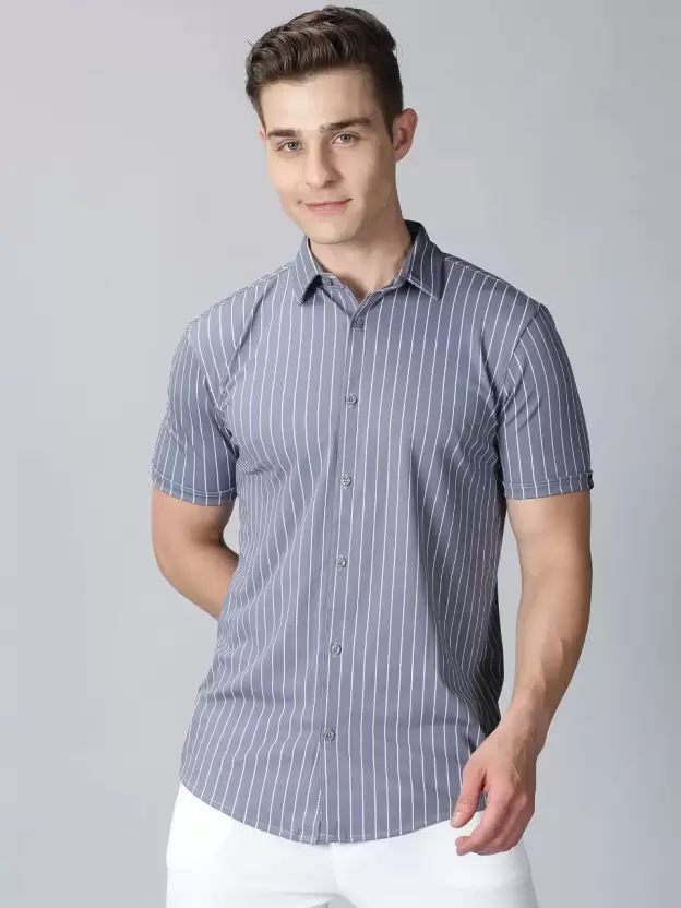 Men Light Grey Printed Slim Fit Casual Shirt