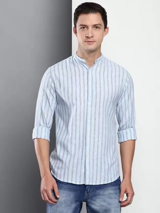 Men's 100% Cotton Slim Fit Striped Semi Casual Shirt