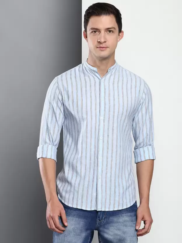 Men's 100% Cotton Slim Fit Striped Semi Casual Shirt