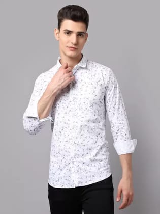 Men Light Grey Printed Slim Fit Casual Shirt