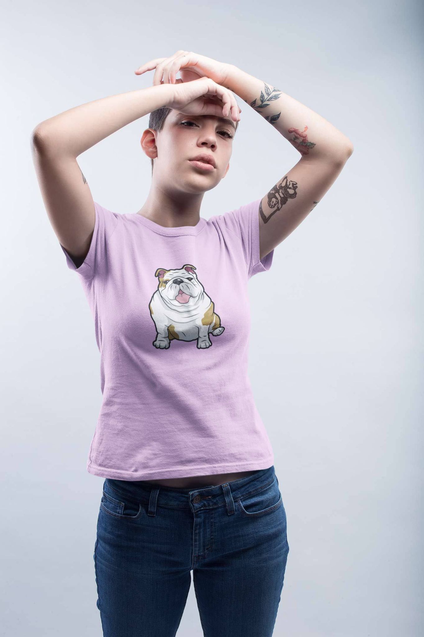 Round Neck T-Shirt (Women) - Wringkly Sprinkly Bulldog (16 Colours)