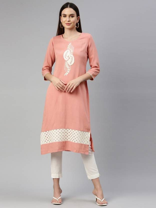 Women Solid Viscose Rayon Straight Kurta  (Pink)