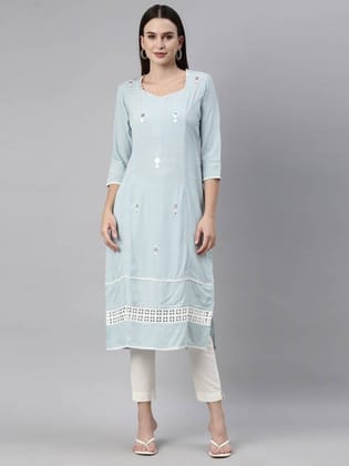 Women Solid Viscose Rayon Straight Kurta  (Light Blue)