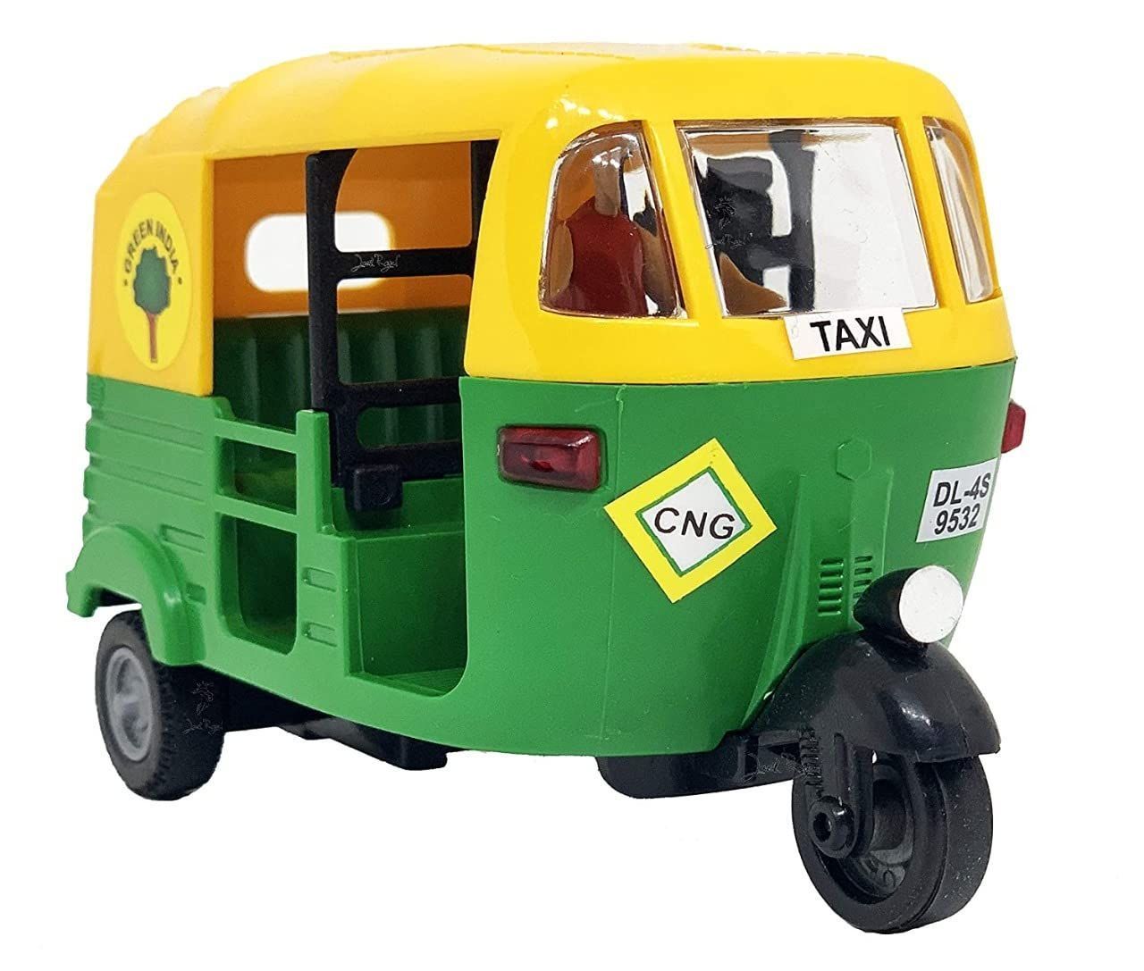 Mehtab Pull Back Plastic Auto Rickshaw Toy | Mini Auto Vehicle Perfect for Kids Fun (Pack of 1, Yellow & Green)