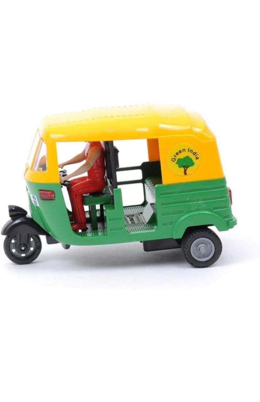 Pull Back Plastic Auto Rickshaw Toy| Wonderfull Design & Bold Look |Soft Edges Miniature Scaled Models for Kids Fun (Pack of 1)