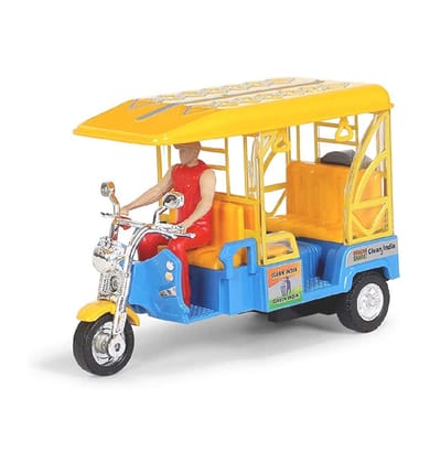 Cube Play e Rickshaw with Realistic Design 3 Wheels Realistic Tail Lights- Pull Back Action a Quality, Made in India Product Yellow