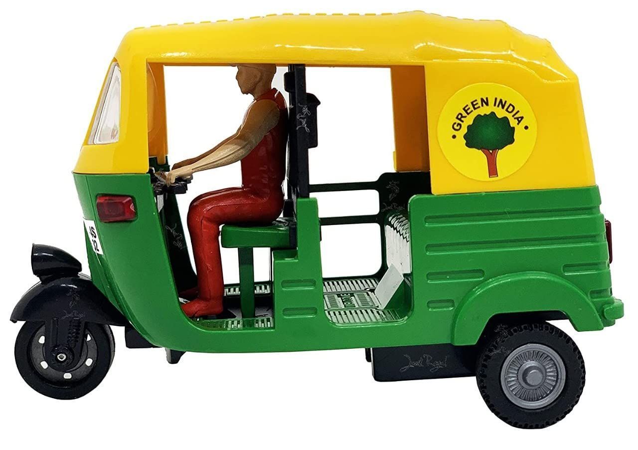 Mehtab Pull Back Plastic Auto Rickshaw Toy with Driver | Mini Auto Vehicle Perfect for Kids Fun (Pack of 1, Multicolor)