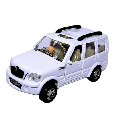 Cube Play Pull Back Scorpio Toy CAR for Kids. | with Opening Doors and Hood Opening. | Miniature Scaled Models Toy CAR. White