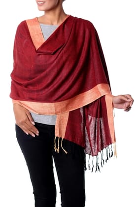 Hand woven Crafted Wrap Indian Silk Red Shawl